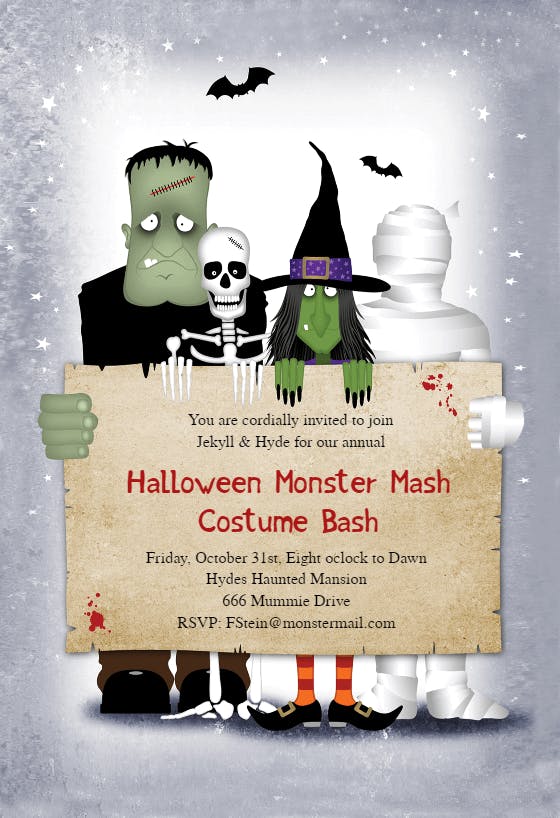 Monster masquerade - halloween party invitation