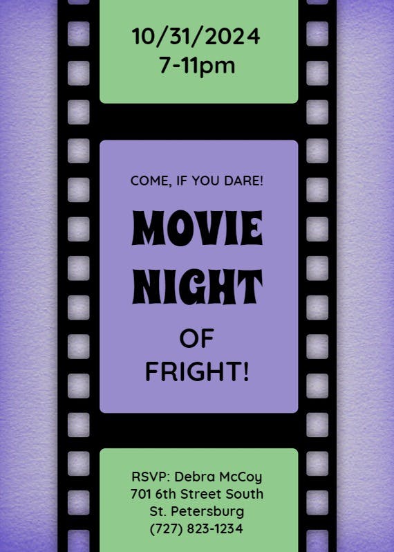 Movie night of fright -  invitación de halloween