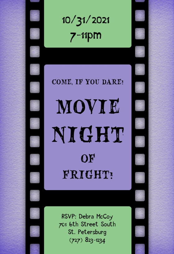 Movie night of fright -  invitación de halloween
