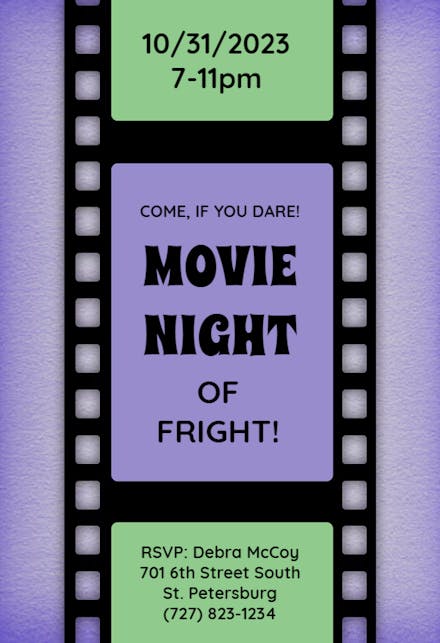Movie Night of Fright - Halloween Party Invitation