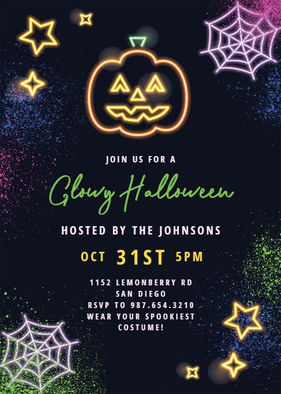 Neon glow - halloween party invitation