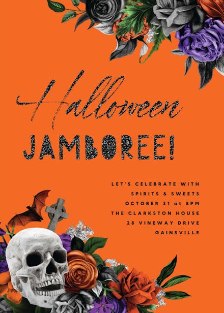 Skull flowers - halloween party invitation