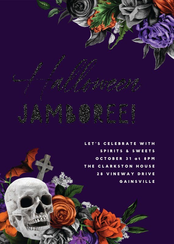Skull flowers - halloween party invitation