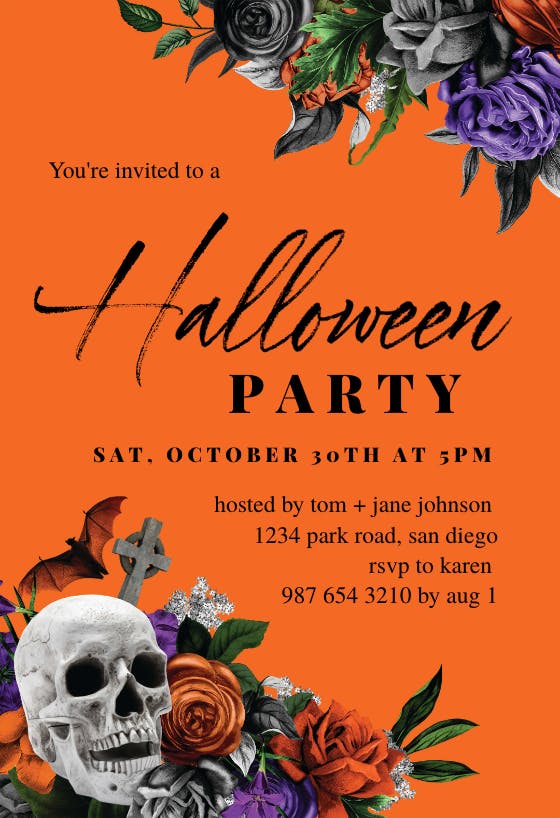 Skull flowers - printable party invitation