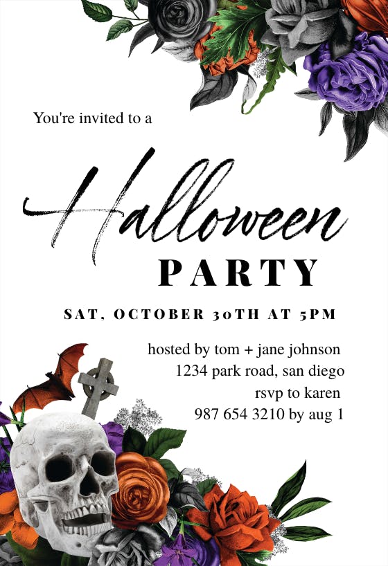 Skull flowers - party invitation