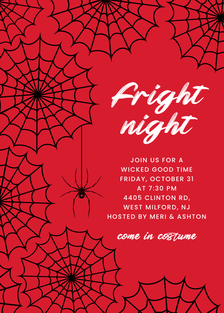 Web-slinging fun - halloween party invitation