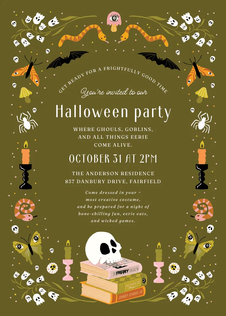 Whimsical witches soirée - cadılar bayramı partisi davetiyesi