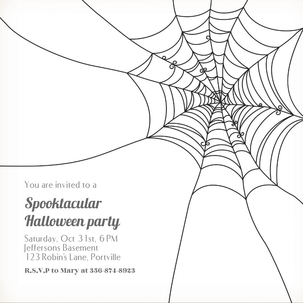 Wispy Web Gray - Halloween Party Invitation Template (Free) | Greetings ...