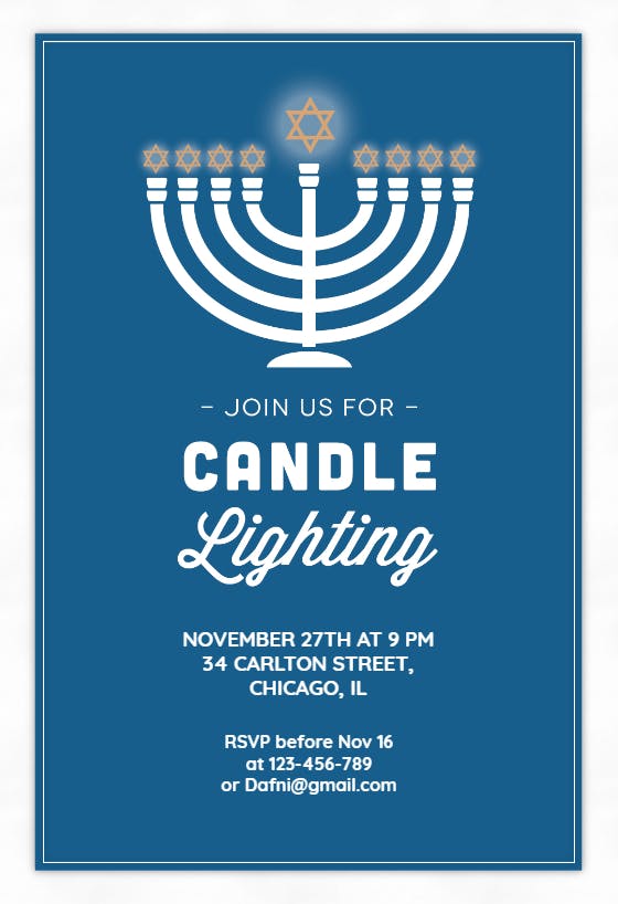 Candle lighting - hanukkah invitation