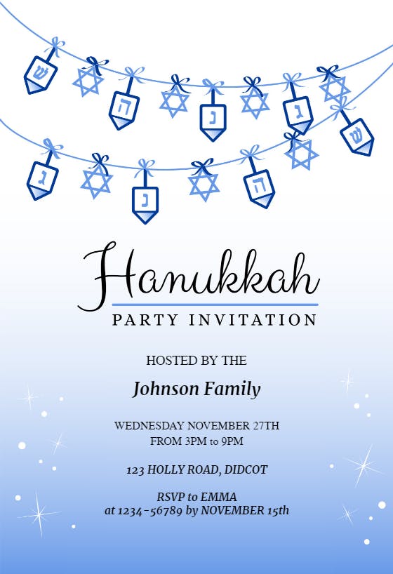 Dreidels -  invitación de hanukkah