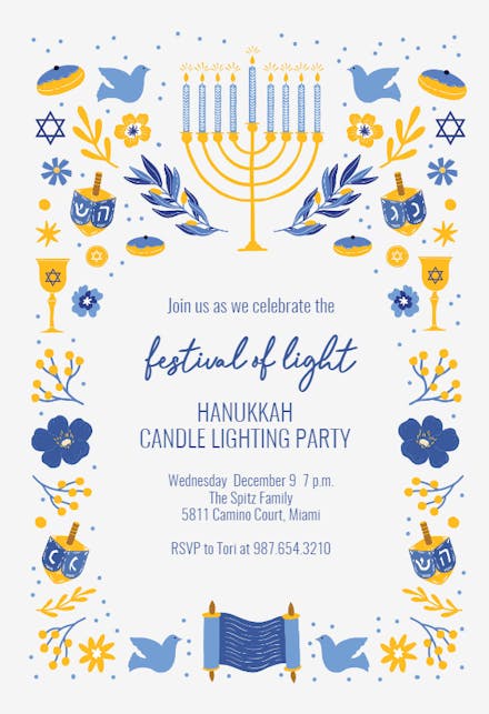 Festival of light - Hanukkah Invitation