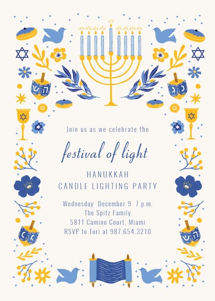 Festival Of Light - Hanukkah Invitation Template | Greetings Island