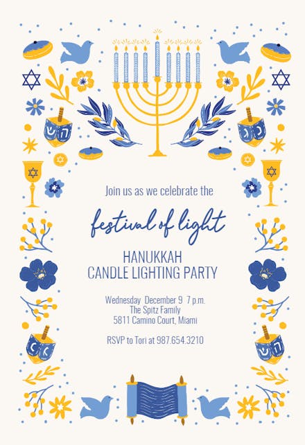 Festival of light - Hanukkah Invitation