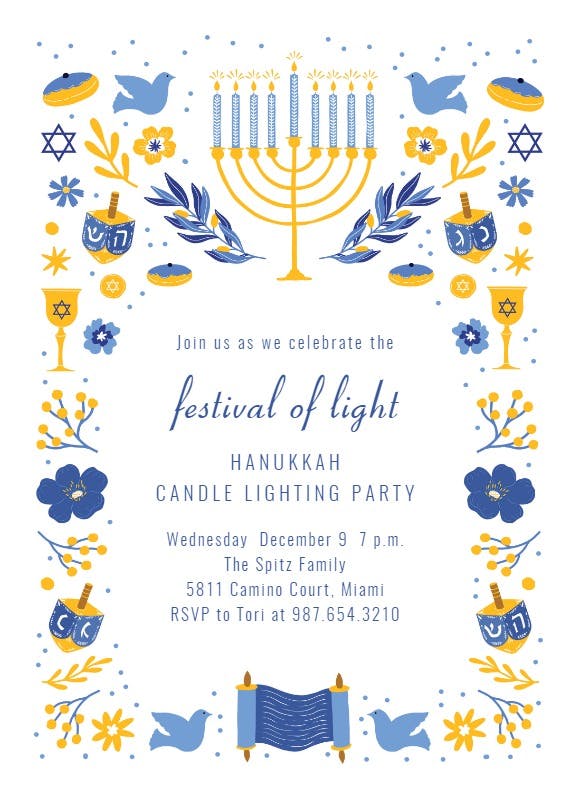 Festival of light - hanukkah invitation