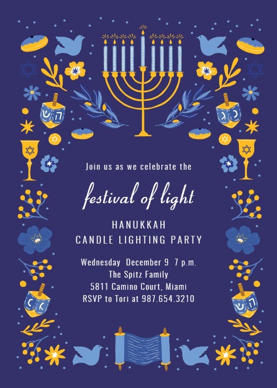 Festival of light - hanukkah invitation