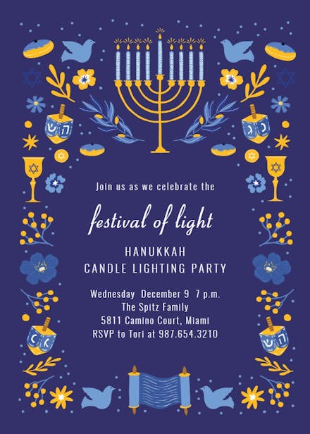 Festival Of Light - Hanukkah Invitation Template | Greetings Island