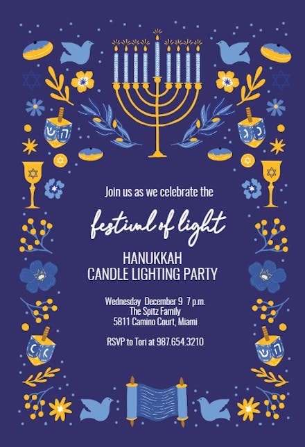 Festival of light - Hanukkah Invitation