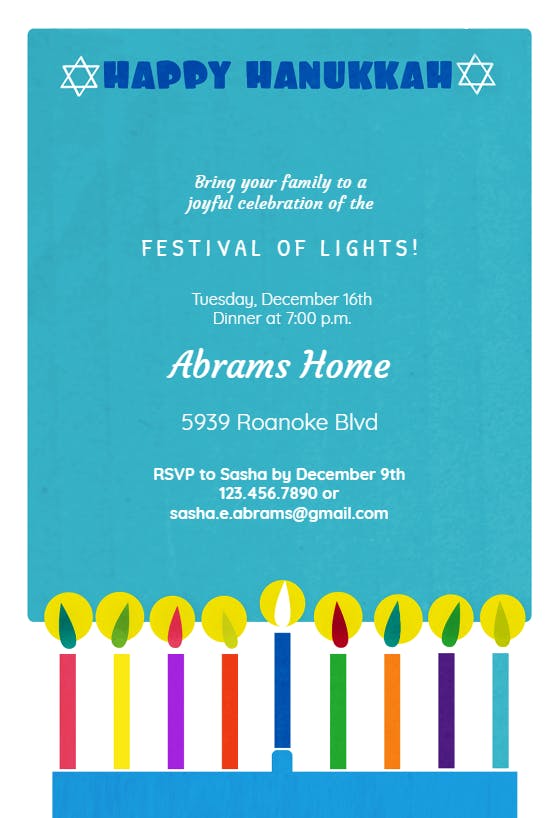 Festival of lights - hanukkah invitation