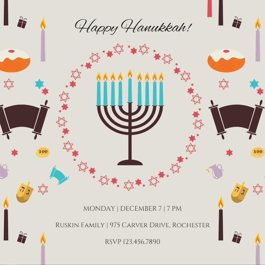 Festive candles - hanukkah invitation