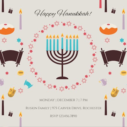 Festive Candles - Hanukkah Invitation