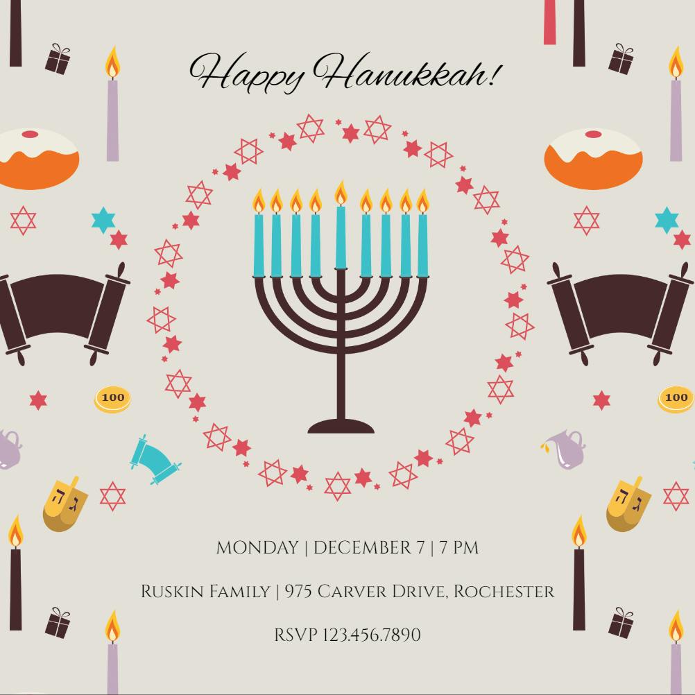 Festive candles - hanukkah invitation