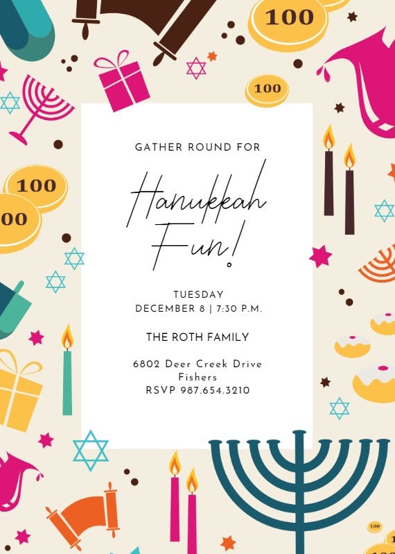 Fun and food -  invitación de hanukkah