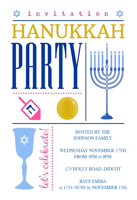 Hanukkah Party - Hanukkah Invitation