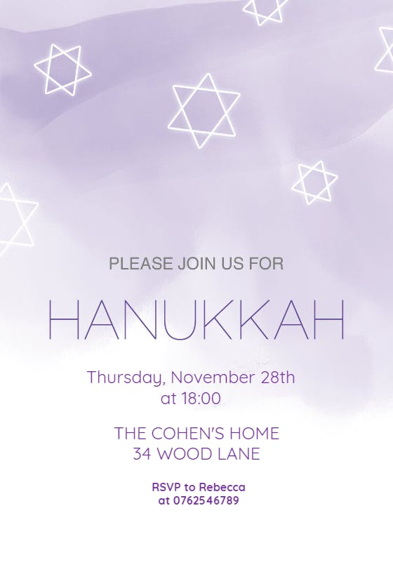 Hanukkah watercolor - hanukkah invitation