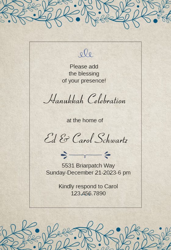 Lacy lines and frames - hanukkah invitation