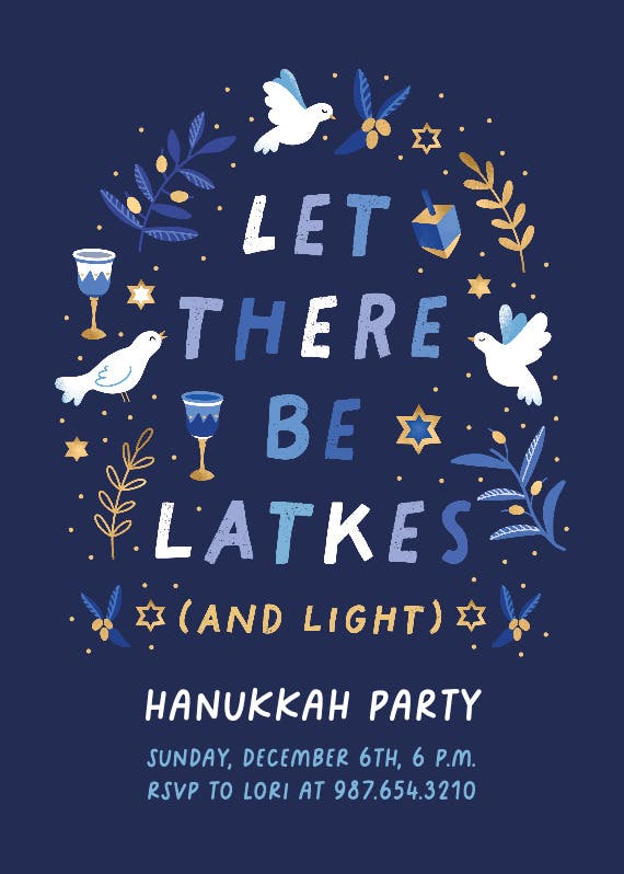 Let there be latkes - hanukkah invitation