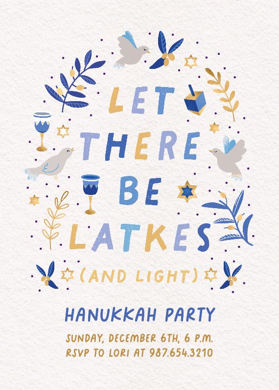 Let there be latkes - hanukkah invitation
