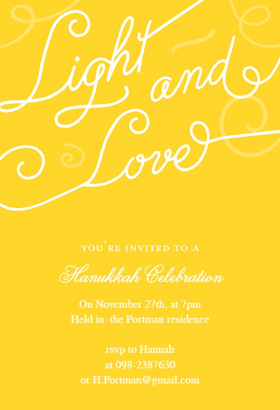 Light and love -  invitación de hanukkah