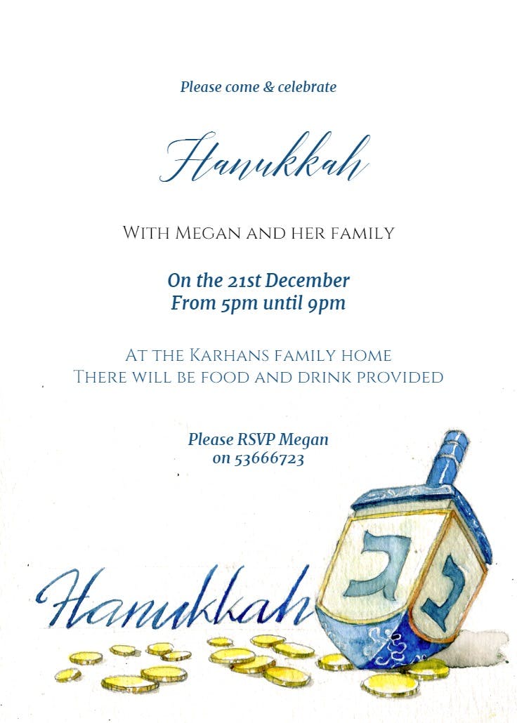 Light party - hanukkah invitation