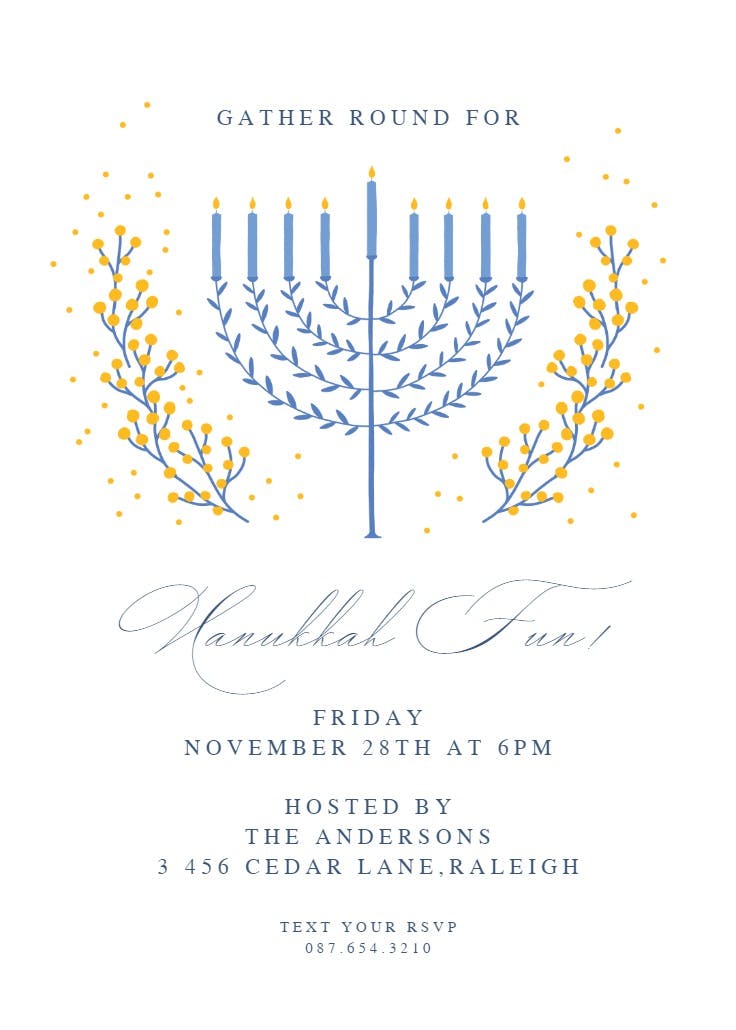 Menorah around floral -  invitación de hanukkah