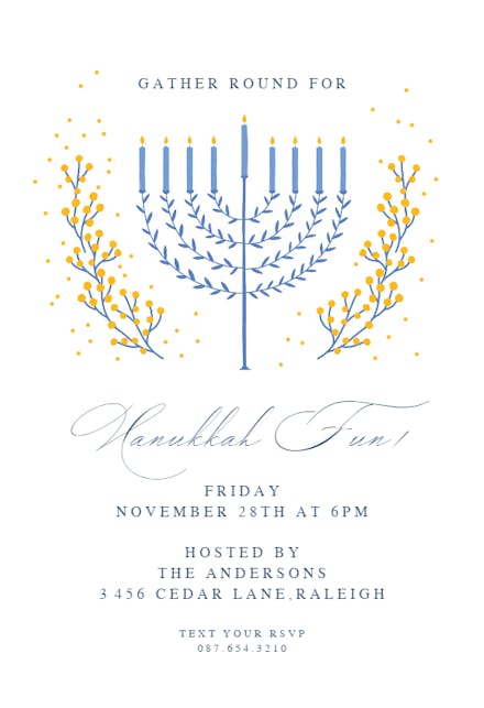 Menorah around floral - Hanukkah Invitation