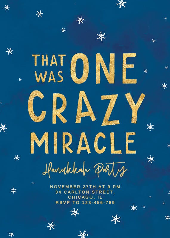 One crazy miracle -  invitación de hanukkah
