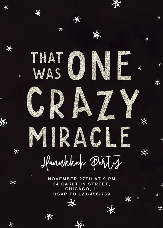 One crazy miracle - hanukkah invitation