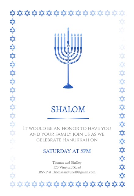 Shalom - Hanukkah Invitation Template (Free) | Greetings Island