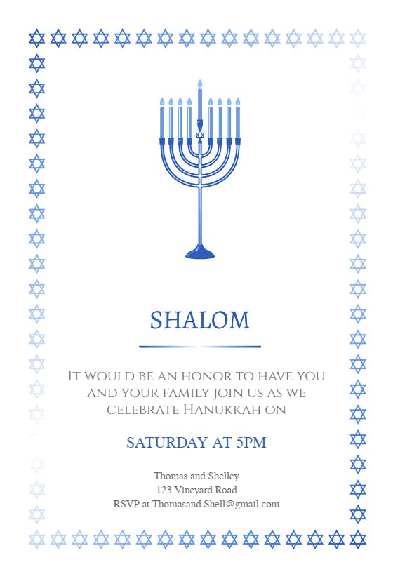 Shalom - hanukkah invitation