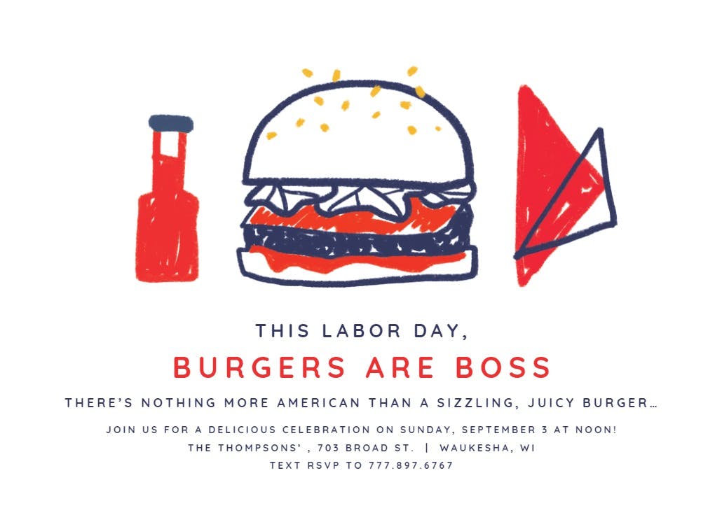 Patriotic burgers - labor day invitation