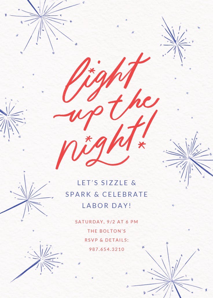 Sparklers - labor day invitation