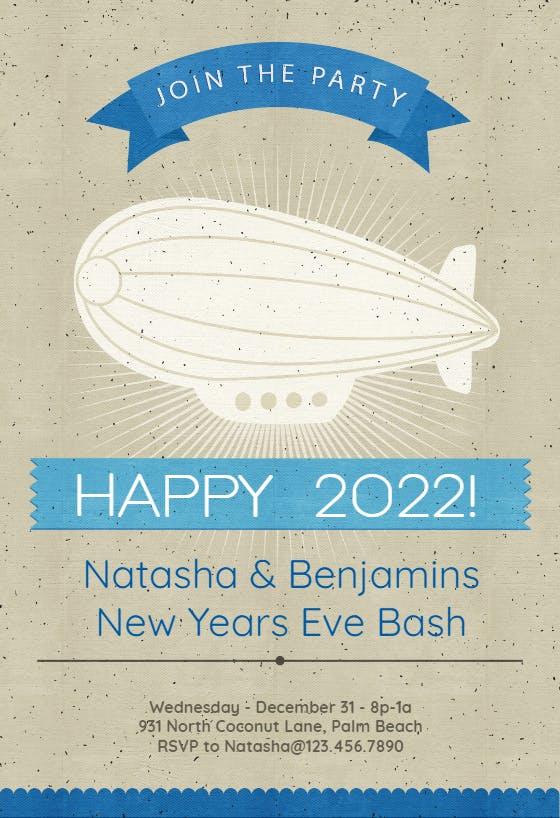 Blimp and banner - new year invitation