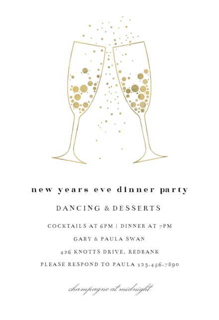 Bubbly glasses - New Year Invitation