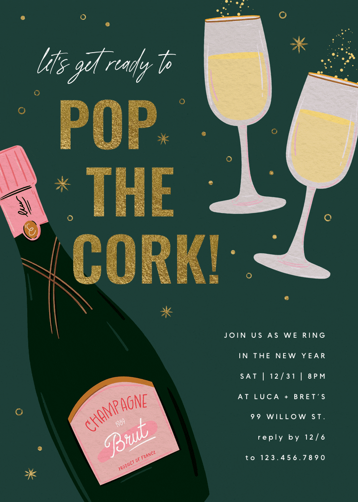 Champagne brut - invitación de año nuevo