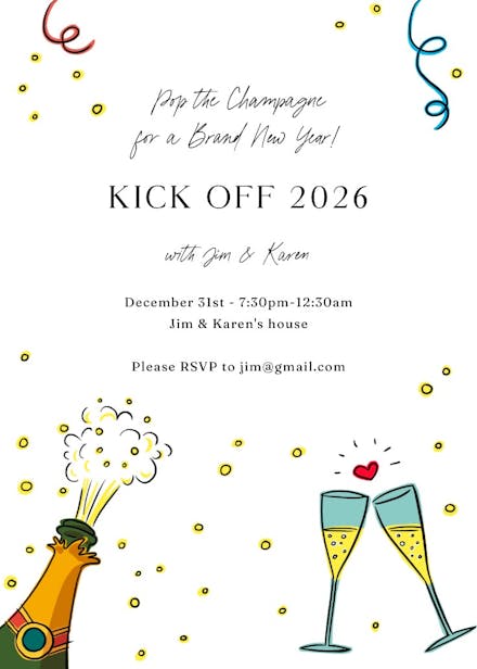 Champagne pop - new year invitation