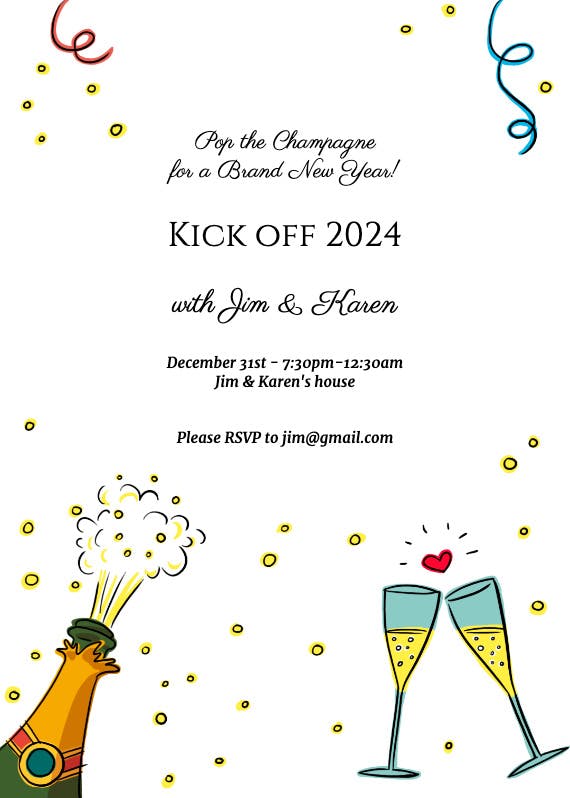 Champagne pop -  invitación de año nuevo