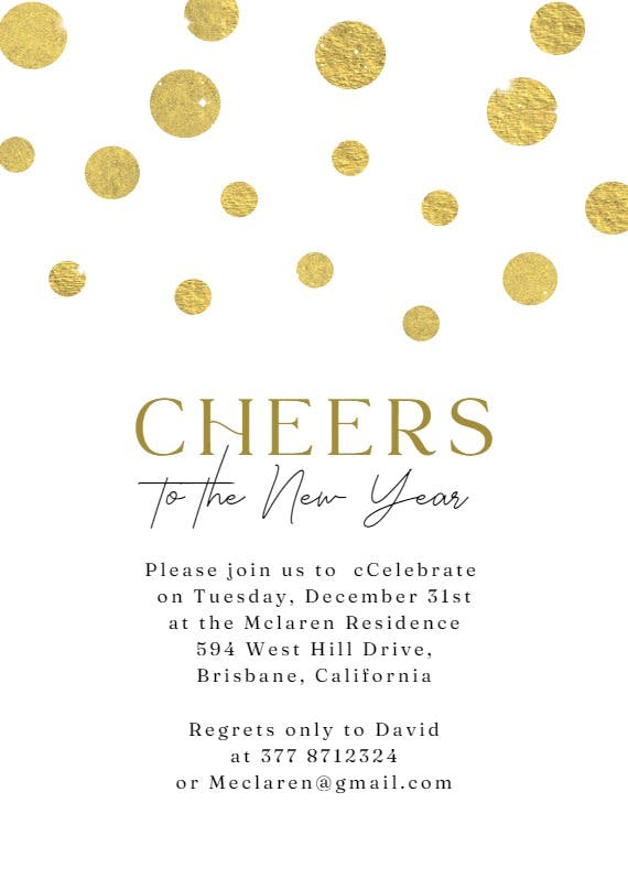 Cheers to the new year -  invitación para fiesta