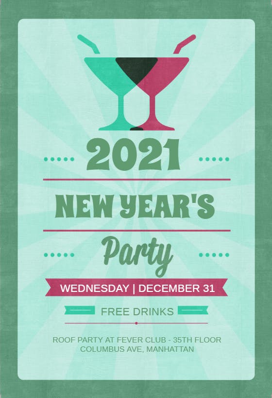 Cocktails on the green - new year invitation