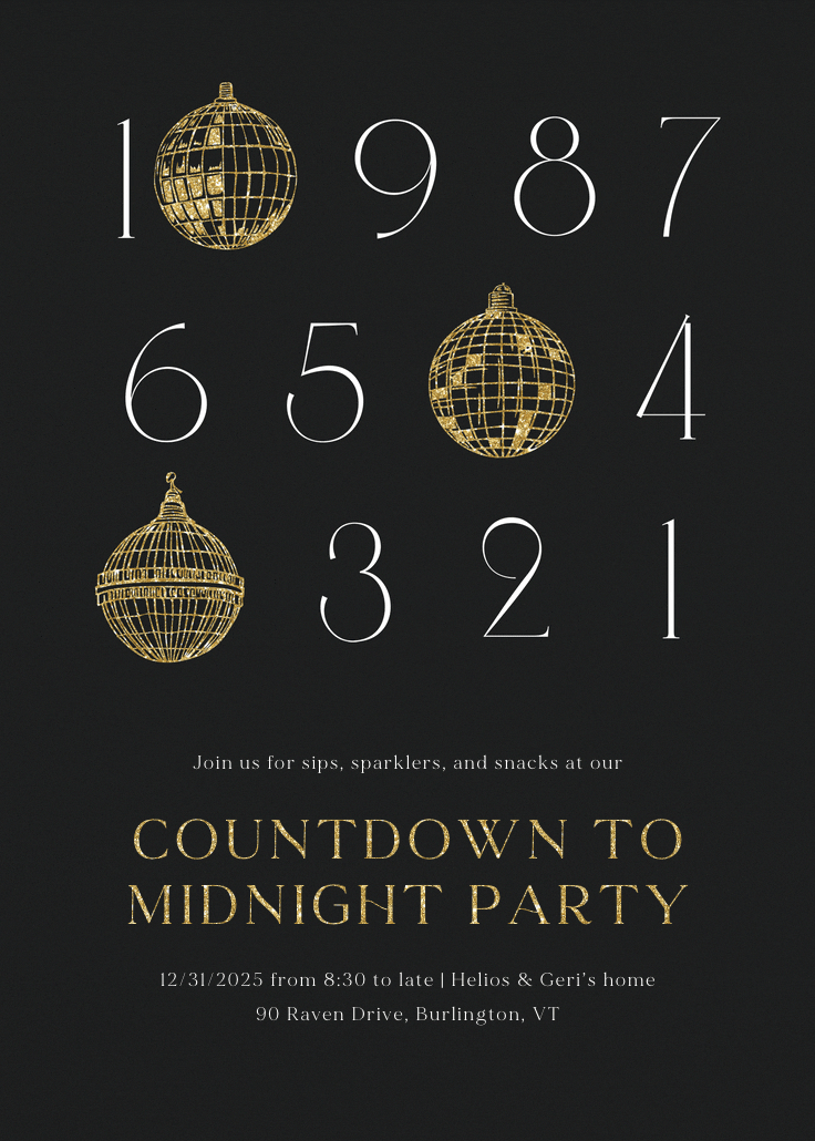 Countdown to midnight - new year invitation