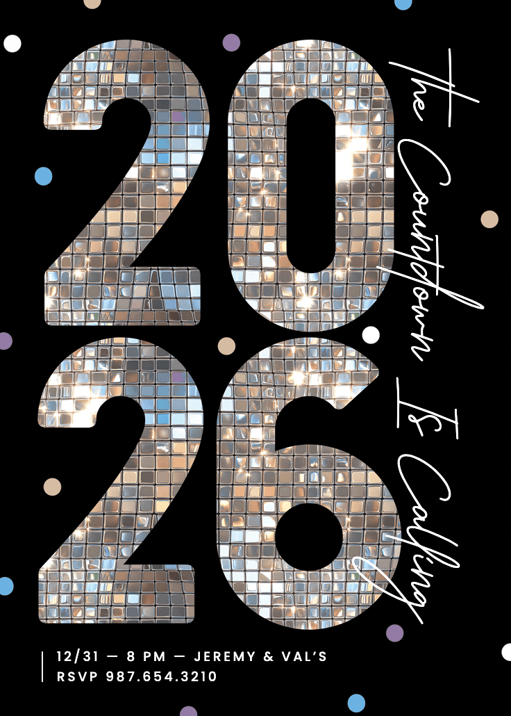Disco ball year - new year invitation